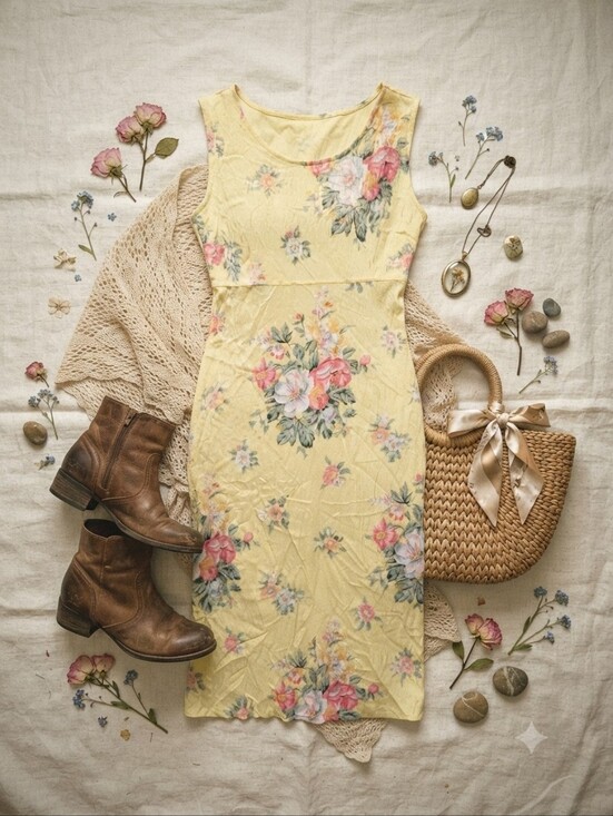 K Petite Dresses & Skirts - Vintage K Petite Yellow Floral Midi Sundress